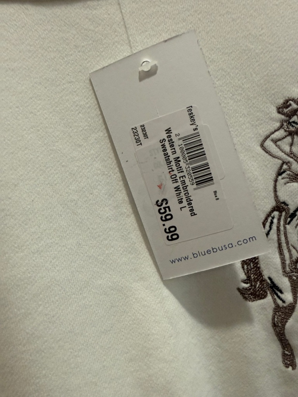 Blue B. Cream Crewneck Sweater with Western Embroidered Motifs - Picture 5 of 7